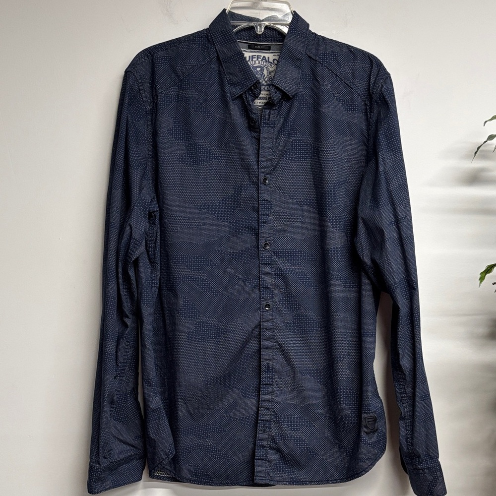 Buffalo David Bitton Men's Navy Dot-Print Long Sleeve Button-Up Shirt